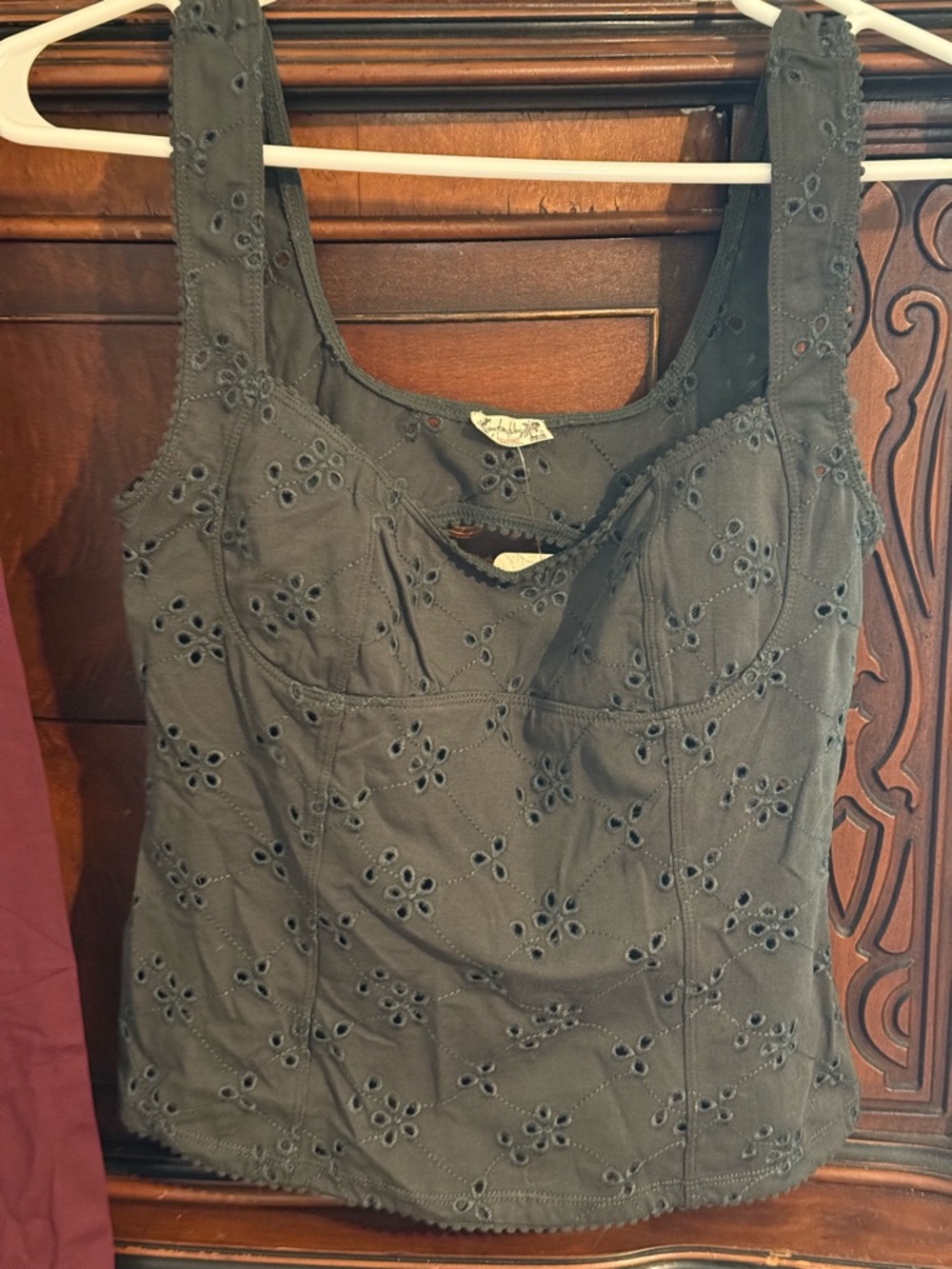 Women's Eyelet Cotton Tank Camisole in Charcoal Gray